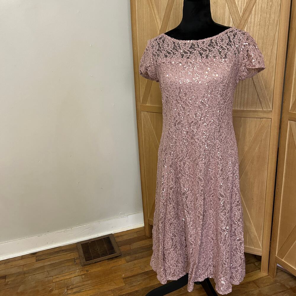 Blush pink sparkly lace dress